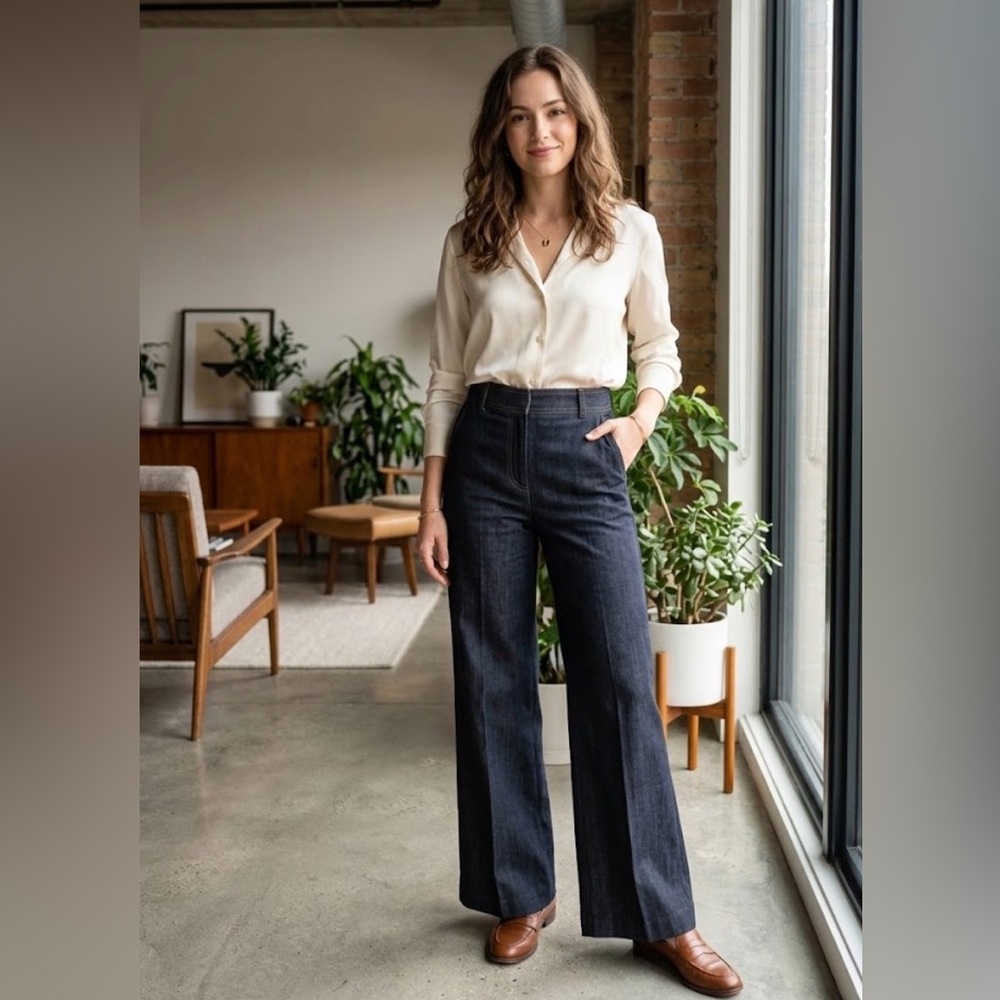 St. John Blue Wide-Leg Pants